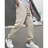 cheap Cargo Pants-Men's Cargo Pants Trousers Drawstring Elastic Waist Multi Pocket Plain Wearable Daily Outdoor Camping &amp; Hiking Fashion Classic Navy Blue Khaki