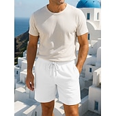 economico Vacanza-Per uomo Shorts Shorts di Lino Pantaloncini Estivi Shorts da Spiaggia Tasca Coulisse Elastico in vita Semplice Comodità Traspirante Corto Vacanza Ferie Spiaggia Hawaiano Boho Nero Bianco