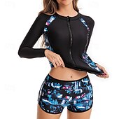 abordables Lycra de surf-Femmes Maillot de Bain Rash Guard Protection Solaire UV UPF50+ manche longue Maillot de Bain maillot de bain ​fermeture éclair sur le devant Natation Surf Plage Sports Nautiques imprimé Été Printemps