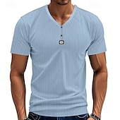 cheap Casual Henley Tee-Men&#039;s T Shirt Henley Shirt Tee Short Sleeve Shirt Short Sleeve V Neck Summer Plain Fashion Designer Basic Jacquard Vacation Street Going out Black White Khaki Top Tee for Men