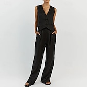 cheap Sets-Women&#039;s Active Fashion Blouse Pants Sets Sleeveless V Neck Solid Color Dubbele Rij Knopen Daily Casual Daily Black White Pink Summer Regular Fit