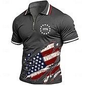  4th of July 2026 250th Men's American US Flag Zip Polo Shirts Short Sleeve Polo Shirts Collared Shirts Casual Athleisure Daily Wear 3D Print Summer Blue Green Gray