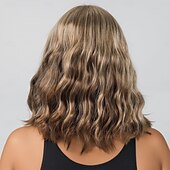 cheap Synthetic Trendy Wigs-Synthetic Wig Water Wave Curly Weave Asymmetrical Neat Bang Machine Made Wig 12 inch A1 Synthetic Hair Women&#039;s Soft Party Classic Blonde