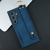 cheap Samsung Cases-Leather Shockproof Case for Samsung Galaxy S25 Ultra S24 Ultra S23 Ultra – Wrist Strap, Ring Holder, TPU PC Back Cover