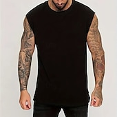 preiswerte Fitness Tank-Tops-Herren Tank Top Weste Unterhemd Ärmelloses Shirt Ärmellos Rundhalsausschnitt Sommer Einfach Mode Designer Basic Klassisch Urlaub Straße Ausgehen Schwarz Weiß Rosa Top T-Shirt für Herren