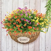 baratos Plantas e Flores Artificiais-12 maços de flores artificiais para áreas externas, eucalipto artificial, violeta e margarida, plantas artificiais resistentes a raios UV para jardim, decoração de casa, acessórios para fotografia,
