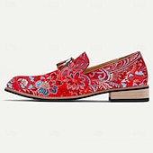 billiga Utsökta broderade skor-Herr Tofflor och Slip-Ons Tofstofflor Promenad PU Läder Jacquard Tyg Andningsfunktion Bekväm Halksäker Loafers Mörkröd Sommar Vår Höst