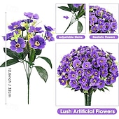 זול פרח מלאכותי-12 חבילות פרחים מלאכותיים לקישוט חוץ פרחי משי חינניים מזויפים צמחים מלאכותיים עמידים בפני UV לקיץ גינה מרפסת חלון חדר עיצוב הבית צהוב