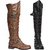 abordables Calzado-Medieval Renacimiento Zapatos Botas hasta la rodilla Botas planas de jazz Hombre Celta Pirata Víspera de Todos los Santos Mascarada Rendimiento LARP Feria Ren Adulto Zapatos