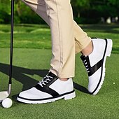 cheap Men&#039;s Golf Shoes-Men&#039;s Classic Black and White Golf Shoes with Faux Leather Upper - Versatile Design for Golf and Casual Wear