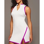 voordelige Dames jurk-Dames Lapwerk Tennisjurk Mouwloos Contrasterende binding Splitsen Ademend Tennis Augurkbal Yoga V-hals Jurken Zwart Wit Rood Spandex Tenniskleding