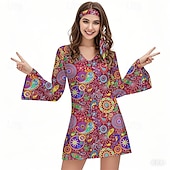 levne Šaty-Retro Cikánský 70. léta Šaty Čelenka Hippie Disko Květinový Dámské předvečer Všech svatých Karneval Dovolená hudební festival Festival Dospělé Šaty Čelenka
