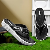 cheap Vacation Sandals-Men&#039;s Black Thick Sole Flip Flops with Soft Footbed and Fashion Strap Design for Adults Comfortable Summer Slippers for Beach Vacation Poolside Lounge Daily Shower Use