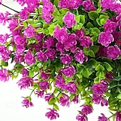 baratos Plantas e Flores Artificiais-12 maços de flores artificiais para áreas externas, eucalipto artificial, grama de primavera, camélia e folhas de salgueiro de plástico, vegetação artificial resistente a raios UV para jardim, casa,