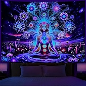billige Blacklight -billedvev-Svarte lysvev Gløde i mørket Glødepresentasjon UV reaktiv Boho Mandala Chakara Trippy Tåkete meditasjon Hengevev Veggkunst Tapet til stue Soverom