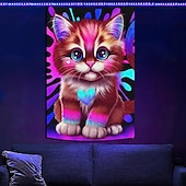 levne Tapiserie Blacklight-Sheena Pike Černé světlo Gobelín Svítící ve tmě Svítící párty UV reaktivní Trippy Hazy Visící Gobelín Nástěnné umění Mural pro obývací pokoj Ložnici Malá Kočka