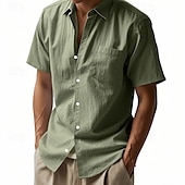 economico Camicie di lino-Per uomo Camicia Camicia di lino Camicia casual Camicia con Bottoni Camicia di cotone Semplice Vacanza Streetwear Giallo scuro Nero Bianco Blu marino Manica Corta Collo ripiegato Estate Abbigliamento