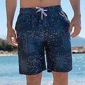baratos Calções para Homem-Homens Calção Shorts de praia Com Cordão Gráfico Folha Árvore Respirável Secagem Rápida Comprimento do joelho Ao ar livre Férias Casa Férias Estilo Étnico Azul Marinha Com Stretch