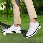 cheap Men&#039;s Golf Shoes-Men&#039;s Classic Black and White Golf Shoes with Faux Leather Upper - Versatile Design for Golf and Casual Wear