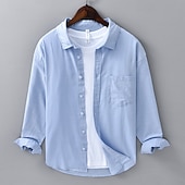 preiswerte Baumwoll-Leinenhemd-Herren Hemd Leinenhemd Freizeithemd Knopfhemd Baumwollhemd Einfach Urlaub Hawaiianisch Weiß Rote Marineblau Blau Langarm Revers Frühling Herbst Bekleidung Knöpfe