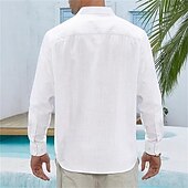 economico Classico-Per uomo Camicia Camicia di lino Camicia casual Camicia con Bottoni Camicia di cotone Semplice Vacanza Camicia hawaiana Bianco Blu marino Azzurro cielo Cachi Manica Lunga Bavero Primavera Autunno
