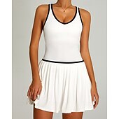 abordables Vestido de Mujer-Abierto de Estados Unidos Mujer Retazos Vestido de tenis Sin Mangas Plisado Encuadernación de contraste Secado rápido Transpirable Tenis pepinillo Escote en U Vestidos Negro Blanco Azul Marino Oscuro