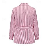 baratos Casacos &amp; Sobretudos para Homem-Homens jaqueta leve jaqueta de verão Jaqueta de Camisa Jaqueta de Transição Férias Diário Bolsos Verão Primavera Riscas Moda Clássico Lapela Padrão Rosa claro Azul Verde cáqui Casaco