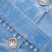 cheap Mom&#039;s Pant Suits-Blue Velvet Pantsuit Mother of the Bride Suit Elegant Minimalist Notched Lapel Floor Length Long Sleeve with Pearls