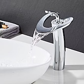 お買い得  浴室・洗面台用水栓金具-バスルームのシンクの蛇口 - 滝状吐水タイプ 電気メッキ センターセット シングルハンドルつの穴Bath Taps