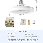 cheap Light Bulbs-E27 LED Ceiling Fan Light Bulb with Remote Control 7.5inch 3 Color Temp Silent Dimmable Fanlight with 3 Fan Speed for Bedroom Dining Room Study