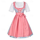 ieftine Dirndl-Rochie de dirndl cu flori pentru femei cu șorț roz și bluză pentru festivalul de bere Oktoberfest Wiesn