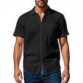 economico Camicie di lino-Per uomo Camicia Camicia di lino Camicia casual Camicia con Bottoni Camicia di cotone Semplice Vacanza Streetwear Giallo scuro Nero Bianco Blu marino Manica Corta Collo ripiegato Estate Abbigliamento
