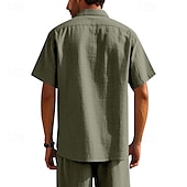 economico Camicie di lino-Per uomo Camicia Camicia di lino Camicia casual Camicia con Bottoni Camicia di cotone Semplice Vacanza Streetwear Giallo scuro Nero Bianco Blu marino Manica Corta Collo ripiegato Estate Abbigliamento