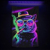 お買い得  ブラックライトタペストリー-ブラックライトタペストリー 蓄光 パーティー UV反応 猫 トリッピーミスティー 吊るしタペストリー 壁アート ミューラル リビングルーム 寝室用