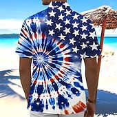 levne Vlajkový vzor-Den nezávislosti Pánské Americká americká vlajka Tie Dye tisk Vlastenec Košile Letní košile Košile na knoflíky Krátký rukáv Móda pro volný čas Dovolená Léto Jaro Přehnutý 3D tisk košile s límečkem