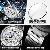 abordables Relojes mecánicos-Reloj de lujo para hombre, con tourbillon hueco, automático, mecánico, resistente al agua, con fecha y semana, de acero inoxidable.