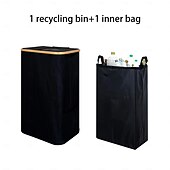 abordables Contenedor de reciclaje-Contenedor de reciclaje para cocina, interior y hogar, bote de basura plegable de 100 l/26,5 galones con marco de bambú, bolsas interiores extraíbles, tela Oxford, abertura superior redonda,