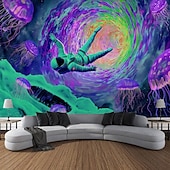 billiga Blacklight tapestries-Svartljusvävning som lyser i mörkret glow party UV-reaktiv astronaut trippy dimmig svamp hängande väggkonstmur för vardagsrum sovrum