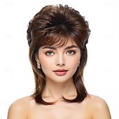 levne Historické paruky-Mullet paruky pro ženy kudrnaté syntetické odolné vůči teplu vlasy po ramena 80. léta rocker cosplay paruky (blond smíchané s černou) Halloween paruky