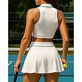 billiga Kvinnors tennisuppsättning-Dam Sportset Tennisset 2 Ärmlös Kontrastbindning Fuktabsorberande Andningsfunktion Tennis Golf Pickleball Brist Brottarrygg Vit Tenniskläder
