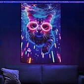 お買い得  ブラックライトタペストリー-ブラックライトタペストリー 蓄光 パーティー UV反応 猫 トリッピーミスティー 吊るしタペストリー 壁アート ミューラル リビングルーム 寝室用