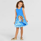 ieftine Dresser de desene animate 3D-Girls &#039; 3D Desene Animate Rochie Fără manșon Vară Primăvară Vacanță Zilnic Concediu Prințesă Frumoasa Dulce Copii 4-12 ani Rochie casual Rochie A line Lungime Genunchi Fit regulat