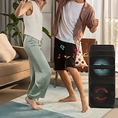 abordables Haut-parleurs-Enceinte de fête Bluetooth avec lumières RVB – Son stéréo puissant de 4 pouces, appairage TWS, LED colorées, rechargeable, pour événements en plein air, soirées dansantes à la maison ou karaoké