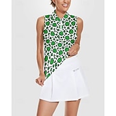 Недорогие Женская рубашка-Жен. Clover Теннисная рубашка Без рукавов С принтом UPF50+ Быстровысыхающий Теннис Гольф Бадминтон Воротник на молнии Футболка Футболка Верхняя часть Зеленый Теннисная одежда