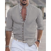 economico camicia da uomo con bottoni-Per uomo Camicia Camicia Estiva Camicia casual Camicia da Spiaggia Camicia con Bottoni Nero Bianco Rosa Arancione Verde militare Manica Lunga Semplice Colletto alla coreana Vacanza Camicia hawaiana