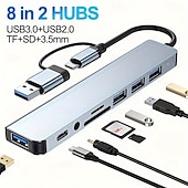 abordables Concentradores USB-Adaptador multipuerto USB C 8 en 1 con USB 3.0, USB 2.0, Tipo C, lector de tarjetas SD/TF y conector de audio de 3,5 mm. Compatible con MacBook, Windows, Android, iPad y dispositivos OTG. Plug and Play.