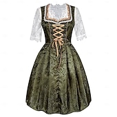 olcso Dirndl-Női Zöld Csipkés Dirndl Ruha Köténnyel és Blúzzal Oktoberfest Wiesn Sörfesztiválra