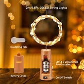 olcso Elemmel működő-10 db 2m-20 led gyöngyök palackdugó rézdrótból készült világítófüzér beltéri Valentin-nap esküvői parti parti karácsony halloween fesztivál hangulat dekoráció fényfüzér lr44 * 3 elem