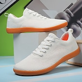 cheap Men&#039;s Sneakers-Men&#039;s White Knit Sneakers with Bright Orange Sole – Breathable Casual Shoes for Running, Outdoor Activities and Urban Style