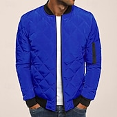 cheap Men&#039;s Downs &amp; Parkas-Men&#039;s Bomber Quilted Jacket Diamond Padded Jacket Winter Outdoor Chunky Varsity Flight Windproof Warm Trench Coat Top Quilted Seams Cotton Outwear Overcoat Full Zipper Camping Hiking Hunting Fishing